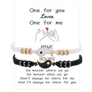 Yin Yang Couple Bracelets, 2 Matching Adjustable Cord Bracelets Long Distance...